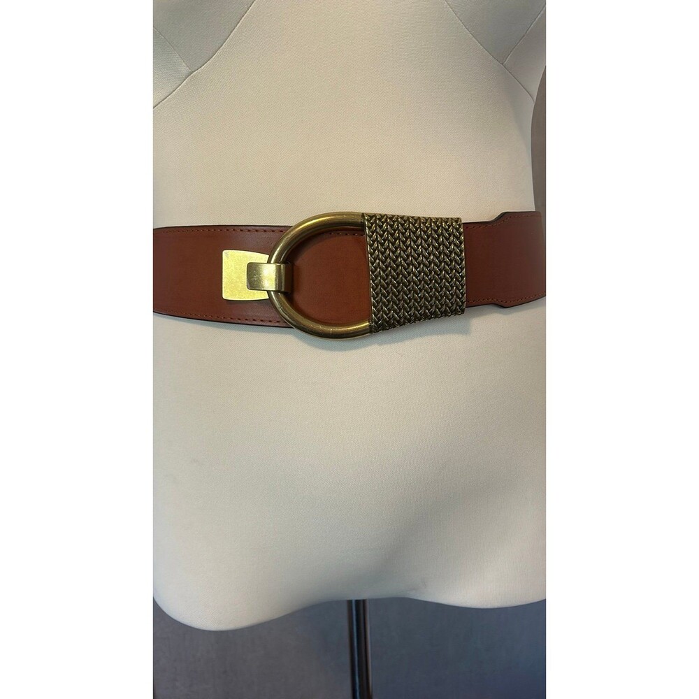 Elegant Women’s Brown and Gold Tone Leather Front with Woven Detail